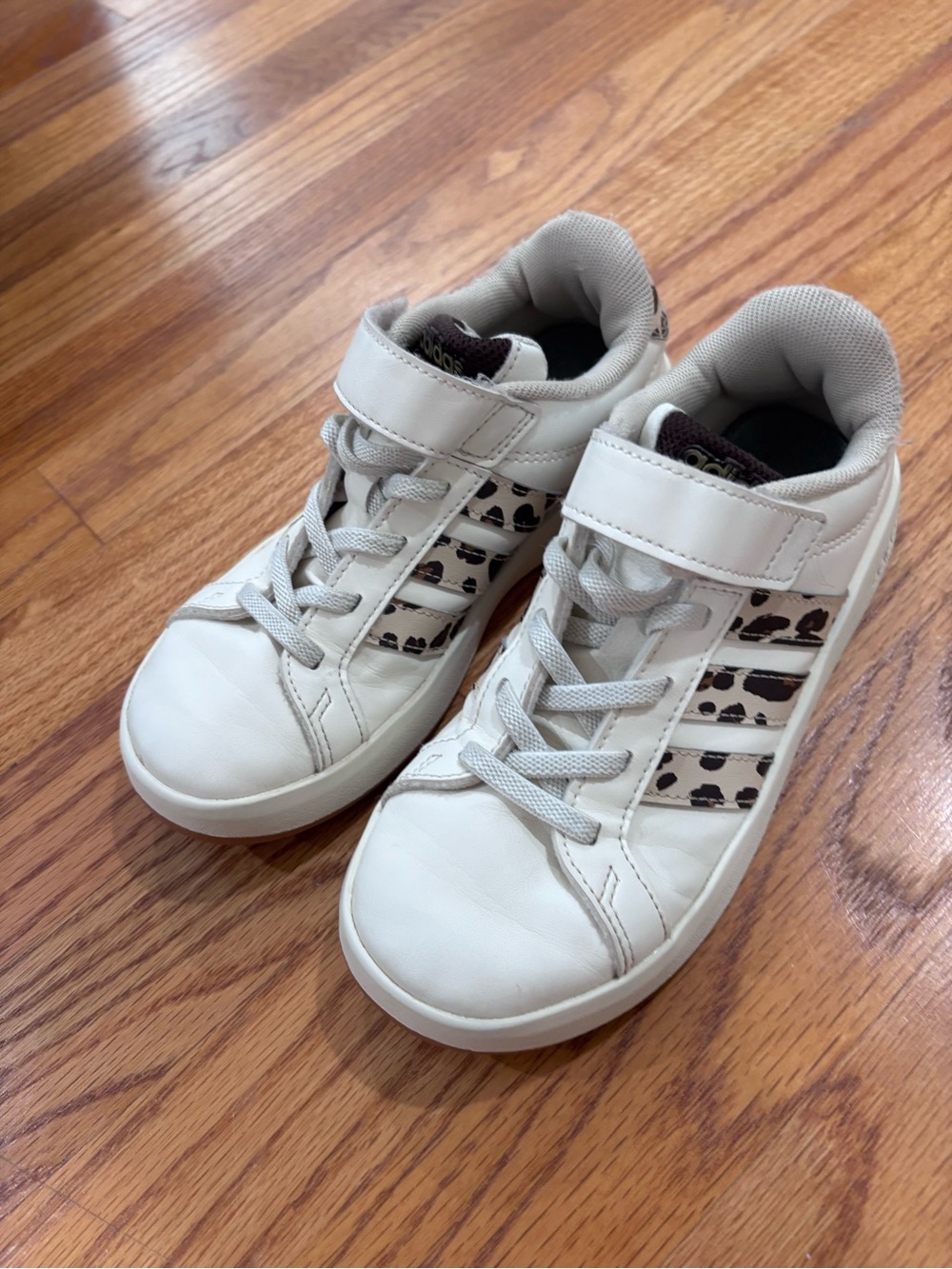 Adidas Kids White Sneakers with Animal Print Accent 1